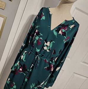 Merona Green Floral Long Sleeve Dress